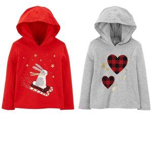 Lot of 2 Girls Carters Long Sleeve Hooded T-shirts Sledding & Hearts 2T 5T NWT